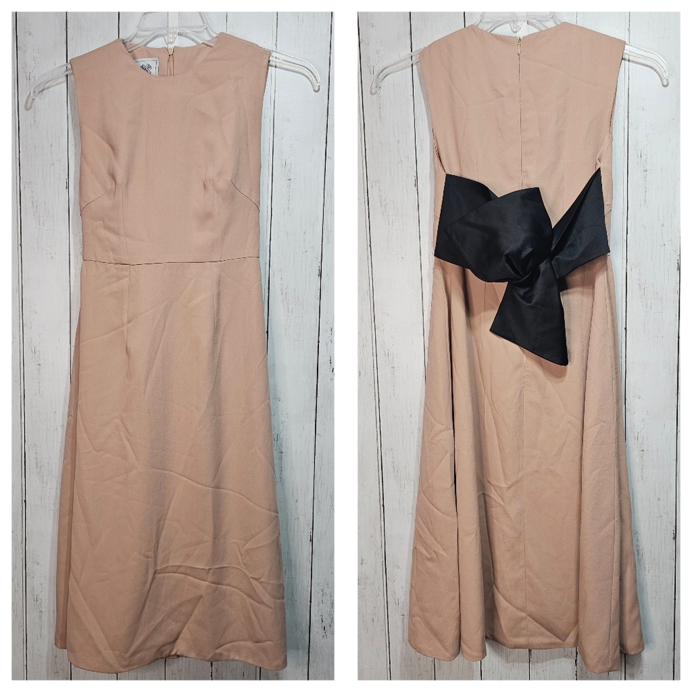 NWT Elpis Women's Blush Pink Dress Black Back Bow Size Small Lined Zip Back.